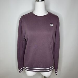 FILA Light Purple Crew Neck Sweatshirt, Striped, Womens Size Medium, Logo Patch
